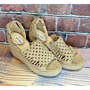 Not Rated Wedge Sandals Womens Size 8.5 Tan Jojo Woven Espadrille Open Toe Boho